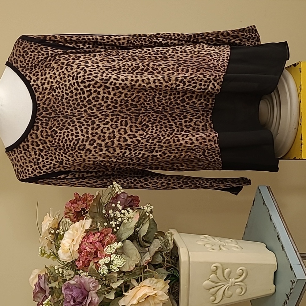 NEW Michael Kors Tunic Top RARE Sheer Black Peplum  Animal Print  Long Sleeve 1X